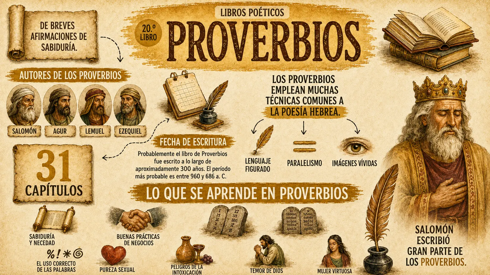 Mapa mental del libro de Proverbios: sabiduría, Salomón, temor del Señor, familia y trabajo