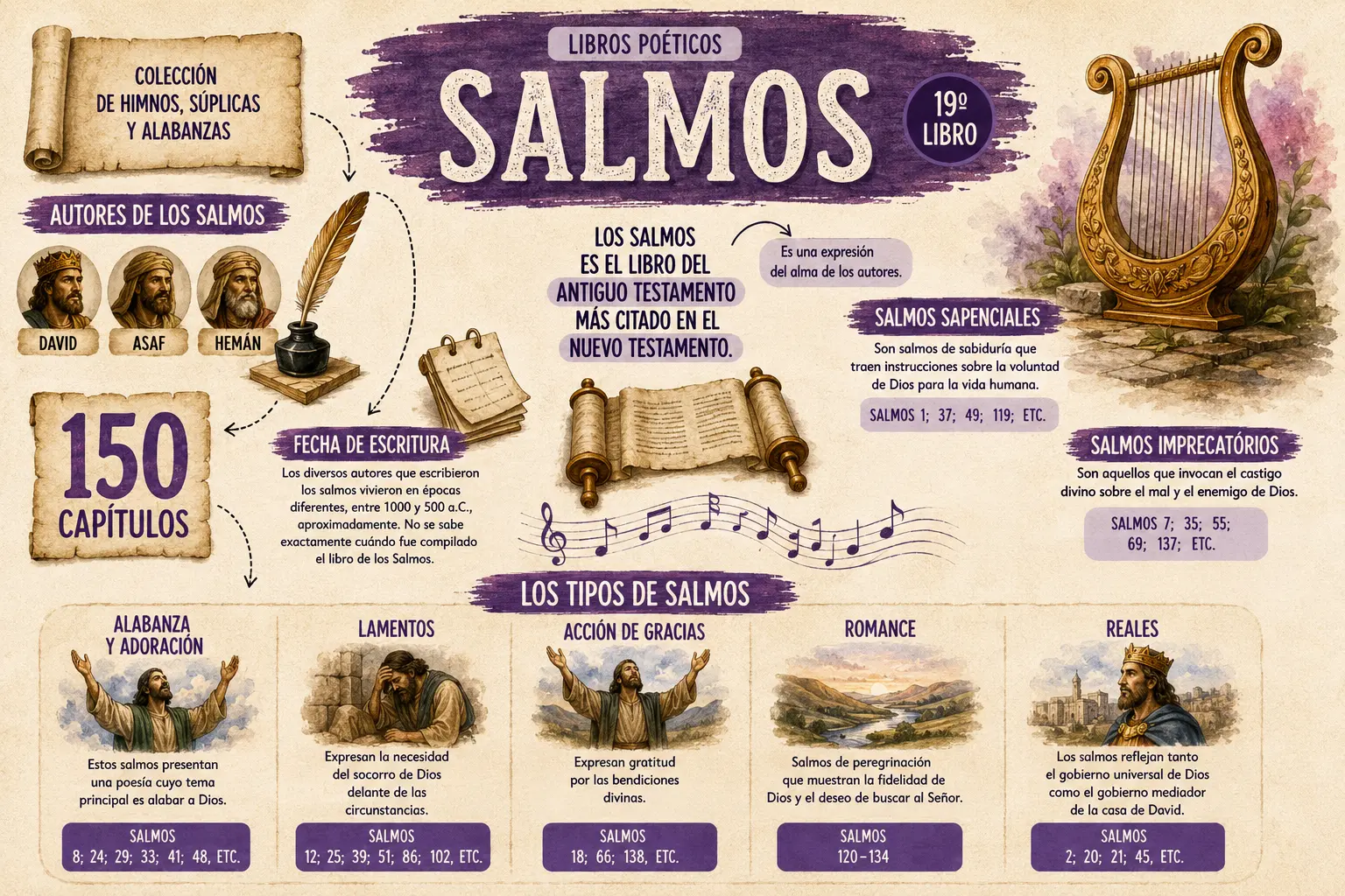 Mapa mental del libro de Salmos: David, alabanza, oración, Mesías y sabiduría